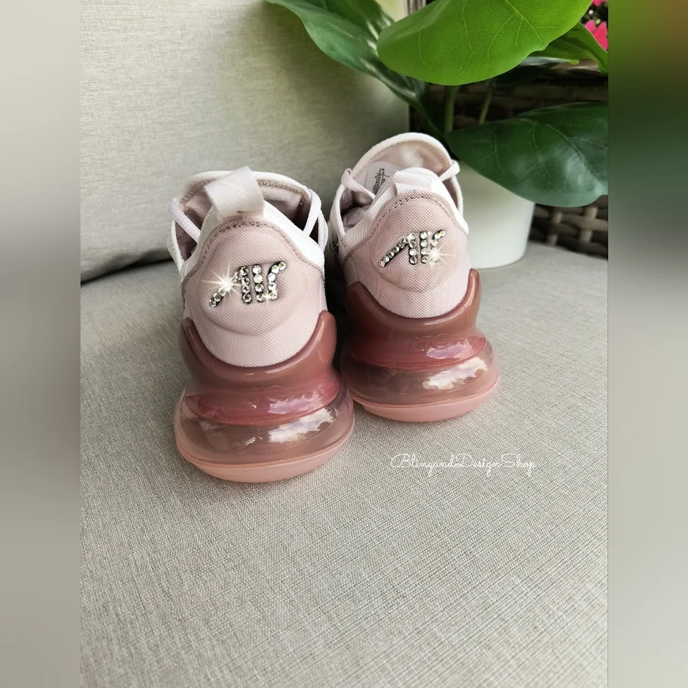 Bling Nike Women's Air Max 270 Pink Sneakers Shoes Customized with Crystals - Picture 6 of 7